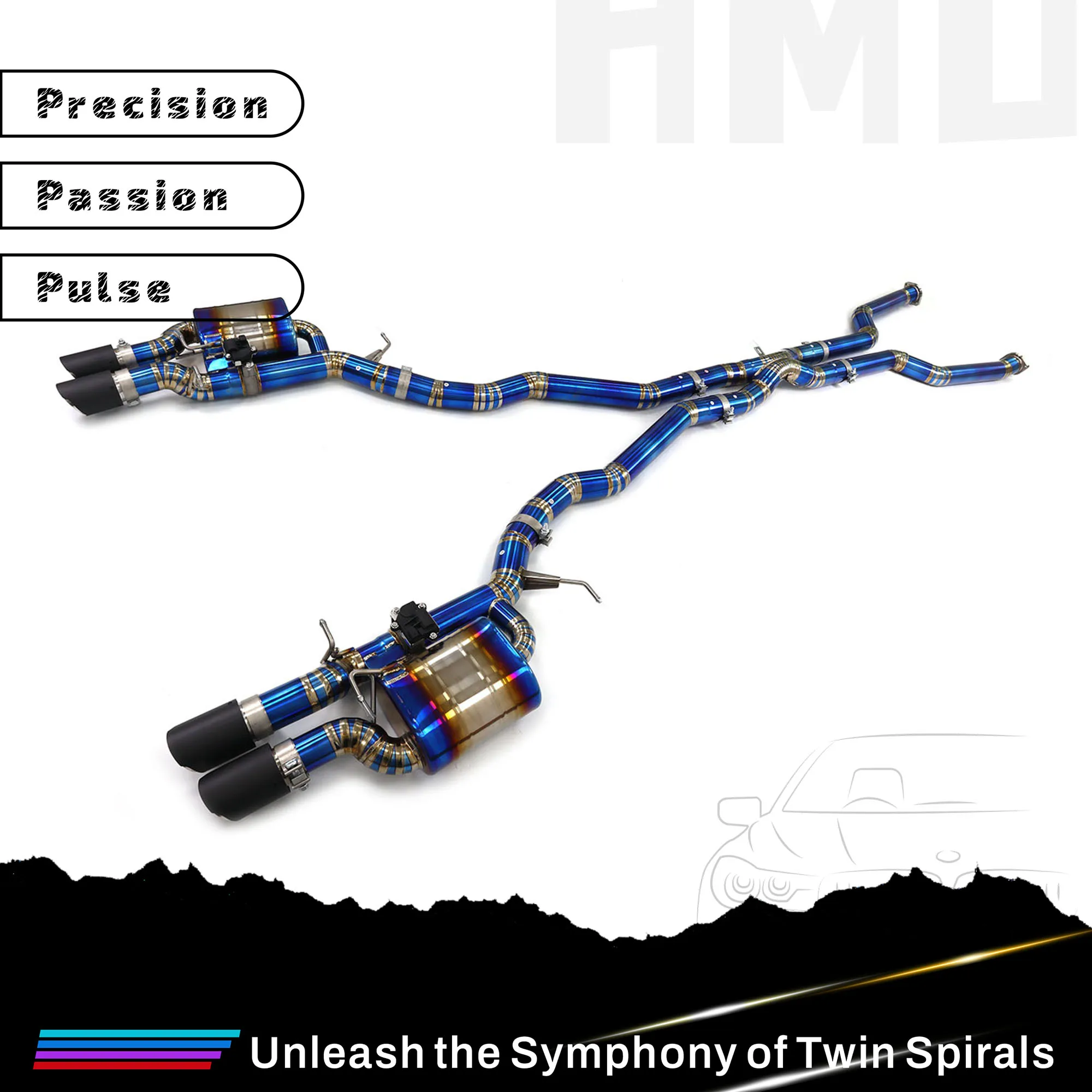 

HMD Catback для двигателя BMW M5 E60 5.0L, выхлоп с электронным клапаном и пользовательскими наконечниками, выхлопная система TC4, конструкция X-pipe