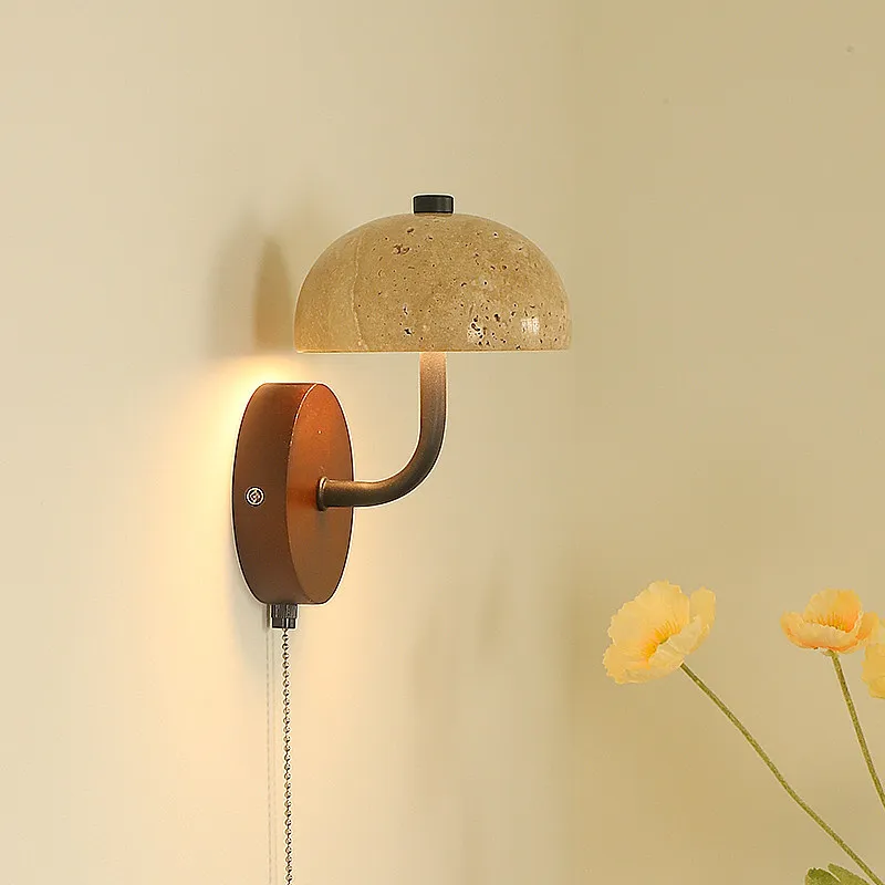 Bedroom bedside retro solid wood lamp Japanese aisle pull wire switch lamp