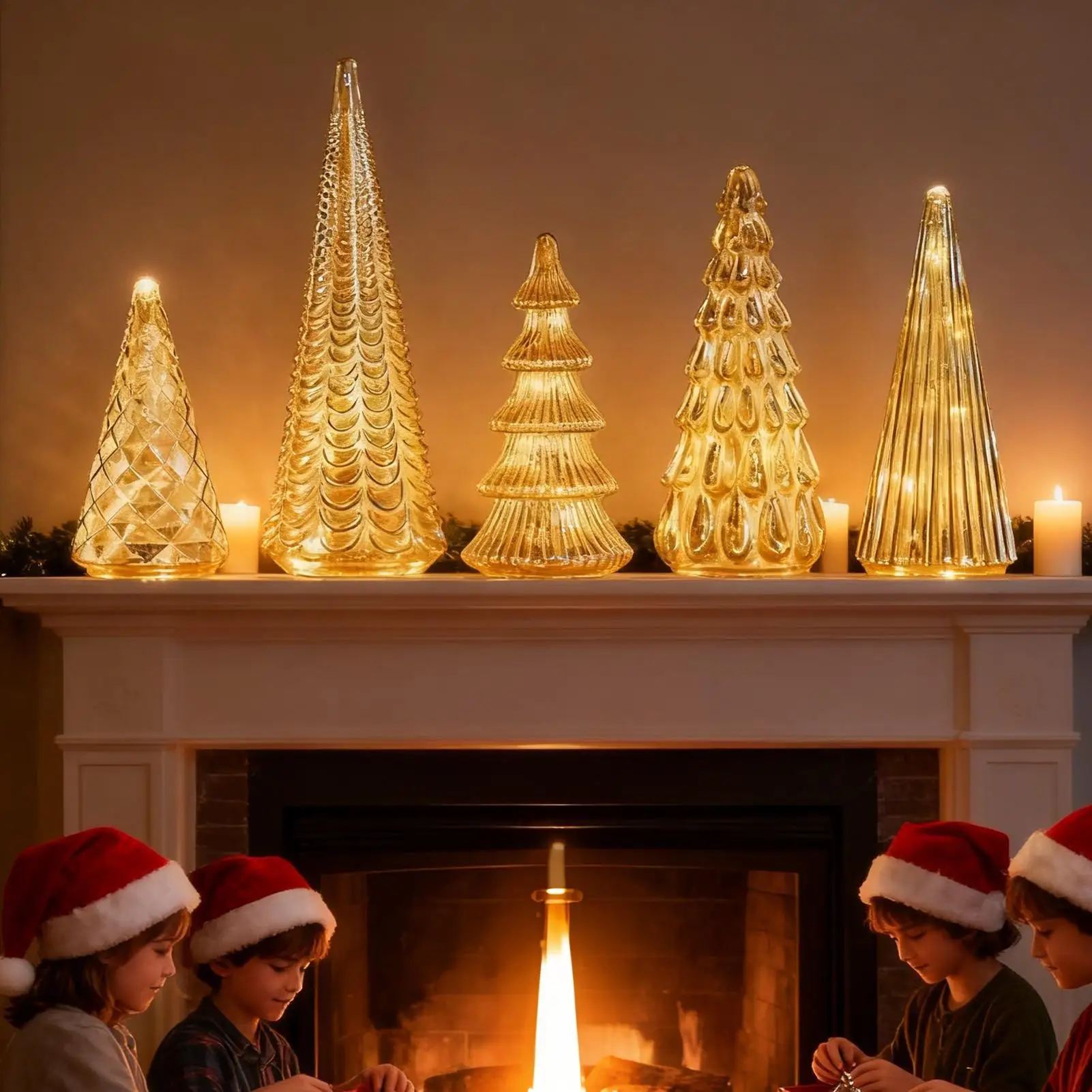 

Fake Christmas Tree 5 Pieces Glass LED Small Home Decor Artificial Christmas Tree with Lights for Outdoor Desk Table Fireplace