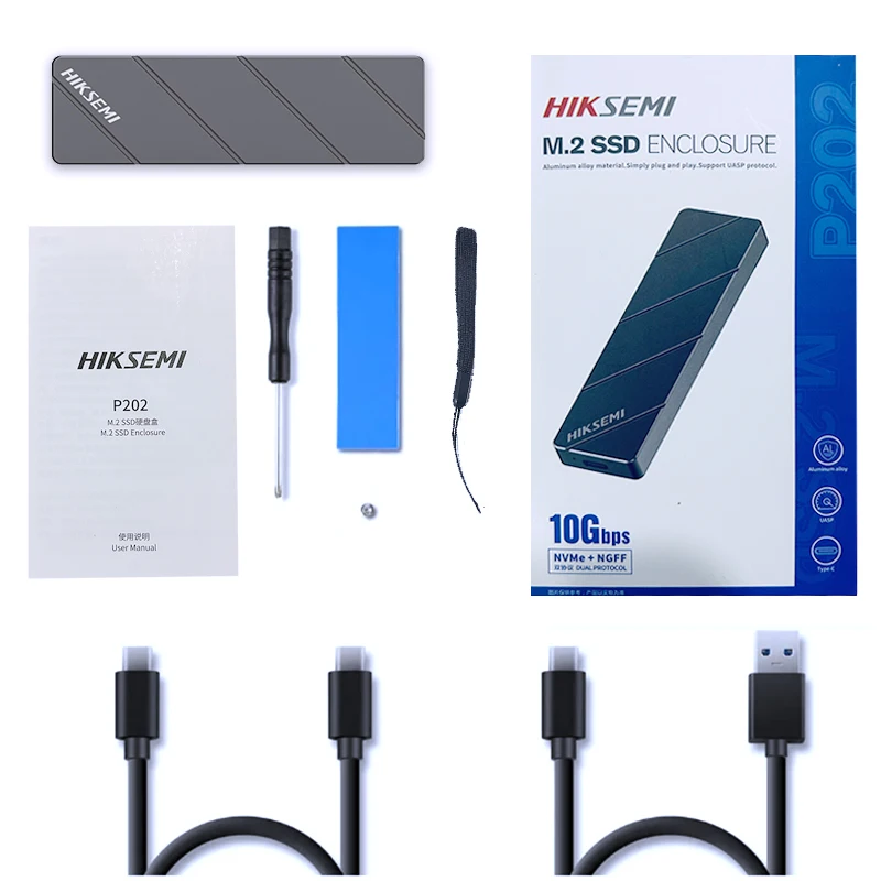 Imagem -06 - Hiksemi-sata Gabinete Ssd Gabinete Nvme sem Ferramenta Adaptador Externo Usb c 3.1 Case Pcie Ssd Pcie M.2 Portátil 10gbps