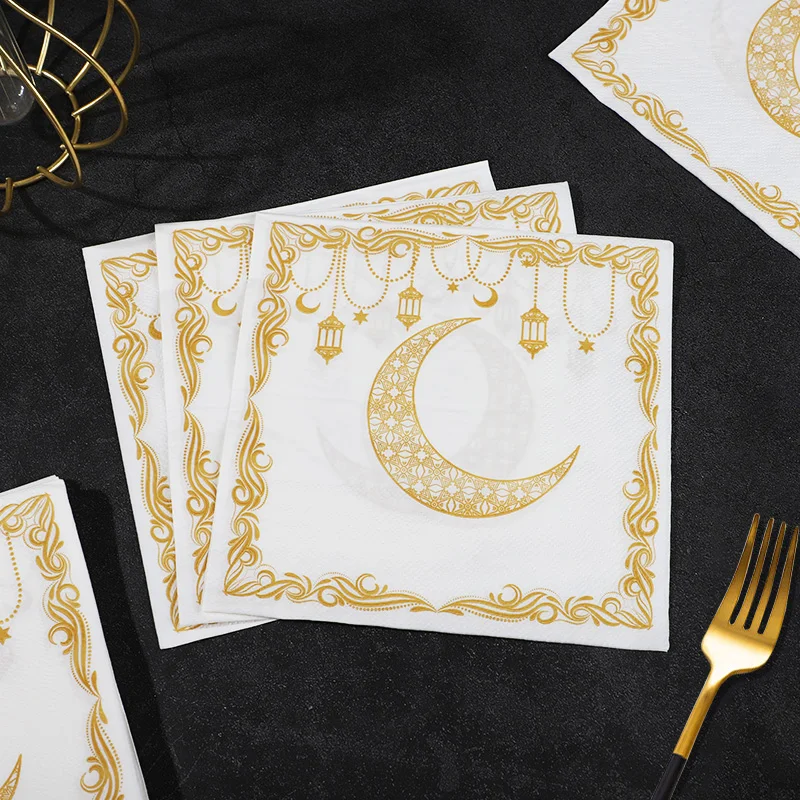 

20Pcs Moon Star Paper Napkin Ramadan Party Disposable Paper Tissues Eid Mubarak Home Table Decoration Muslim Islamic Supplies