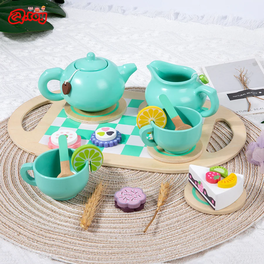 

Children Pretend Play Simulation Tea Set Kitchen Play Toy Wooden Role Play Game Children Party Toy for Girls Boys Imitation Game