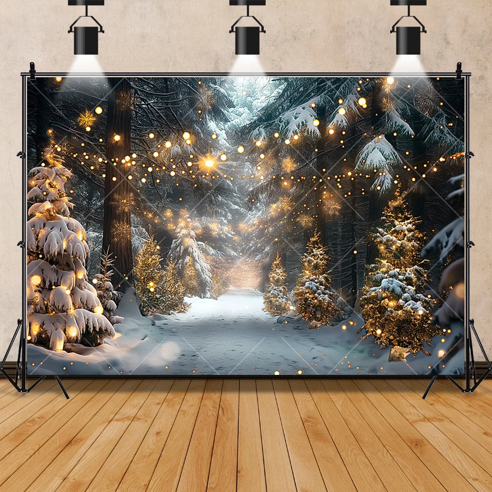 Winter Christmas Tree Warm Lights Snow Street Lights Kids Aldult Baby Family Party Backdrop Custom Photo Poster Decor Background