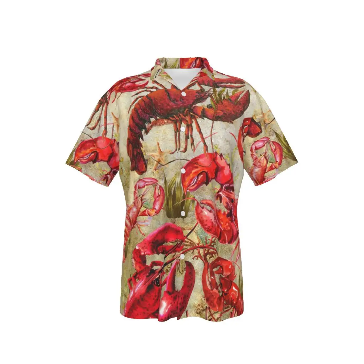 Men's Hawaiian Shirt Funny Print Lobster Beach Short Sleeve Summer Casual Button Up Patchwork Tops 3D Shirts