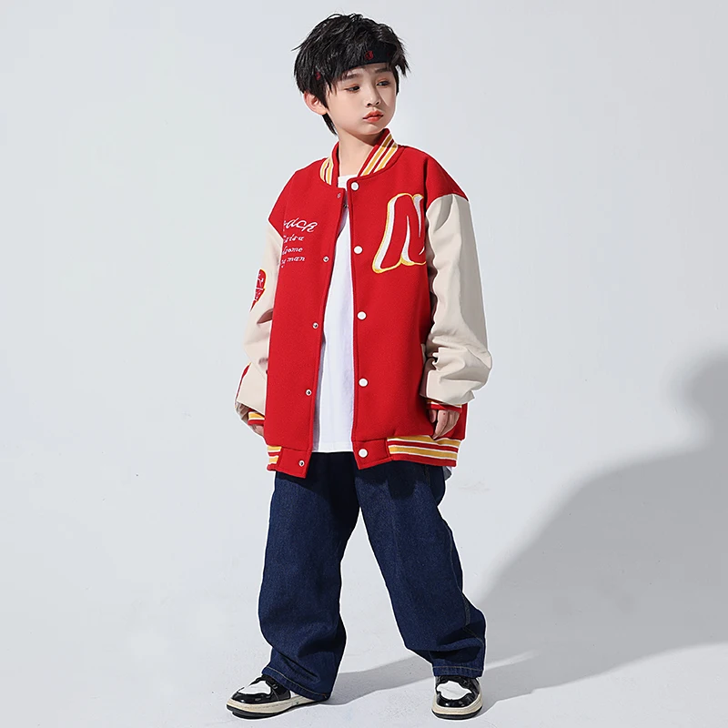 Abbigliamento Hip Hop per adolescenti per bambini giacca da Baseball Oversize pantaloni Streetwear per ragazza ragazzi abbigliamento da ballo Jazz Costume che mostra vestiti