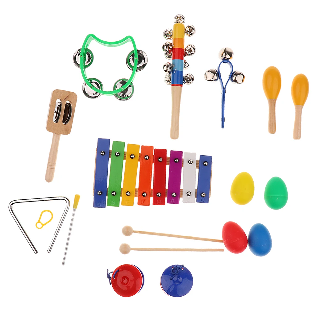 Kids Musical Instruments 10 Pcs Rhythm Band Instruments Percussion Set for Children with Xylophone Toy Zippered Carrying Bag