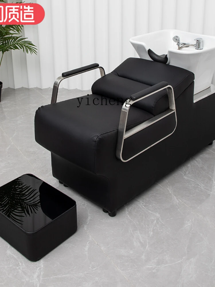 Zk Massage Shampoo Bed Hair Saloon Dedicated Stainless Steel Hair Salon Flushing Bed Lying Half Ceramic Basin