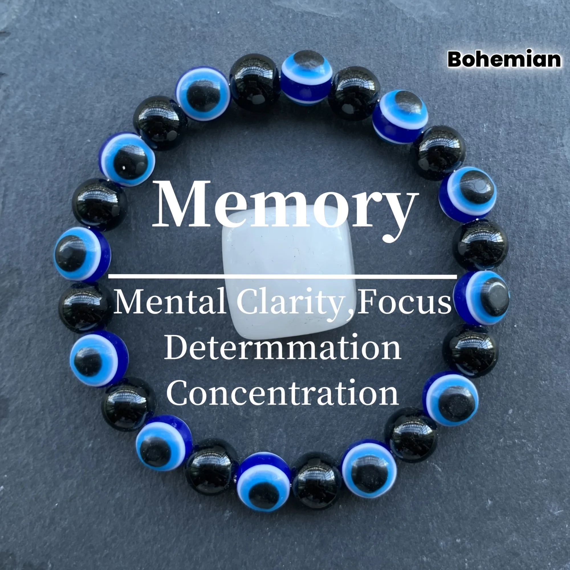 1 Piece Representing Protection Evil Eye Stretch Bracelet - Blue Evil Eye, Obsidian