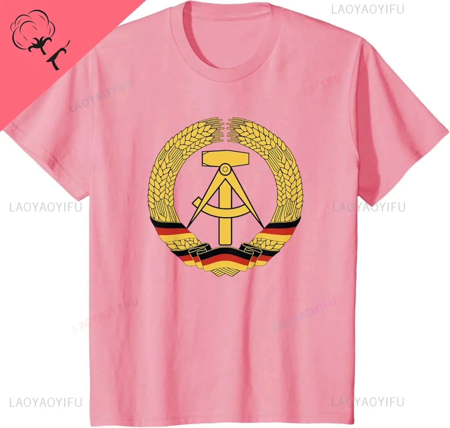 GDR معطف الأسلحة جمهورية ألمانيا الديمقراطية العلم الشرقية تي شيرت الرجال والنساء قصيرة الأكمام القطن تي شيرت مطبوع Ropa Hombre