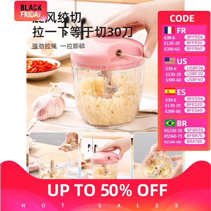 500 900ML Manual Meat Mincer Garlic Chopper Rotate Garlic Press Crusher Vegetable Onion Cutter Kitchen Cooking Equipment