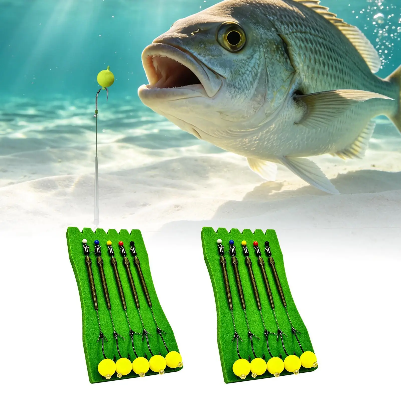 Fischhaken 5 Stück Vorgebundene Karpfenangel-Rigs mit Schwimmkugel Metall-Forellen-Haken für Meer, Teich, See, Fluss, Wels, Forelle, Crappie
