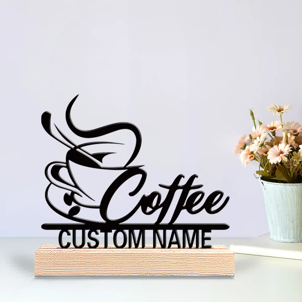 1pc Modern coffee Custom Name Tin Statue Metal Ornament Art Crafts With Wood Base Tin Ornament With Wood Base For Kids Gifts view 4