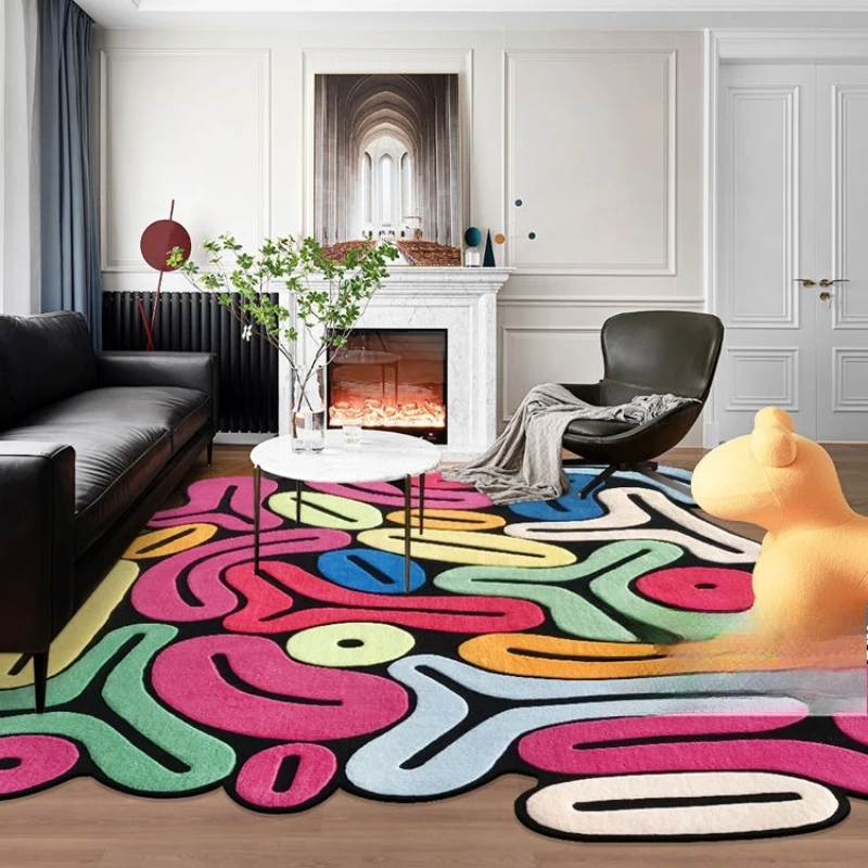 

Postmodern irregular living room coffee table carpet contrasting color handmade carpet