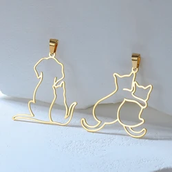 EUEAVAN 1pc Cute Hugging Cats Kitten Dog Stainless Steel Pendant for Necklace Lovely Animal Charms Pendants DIY Jewelry Making