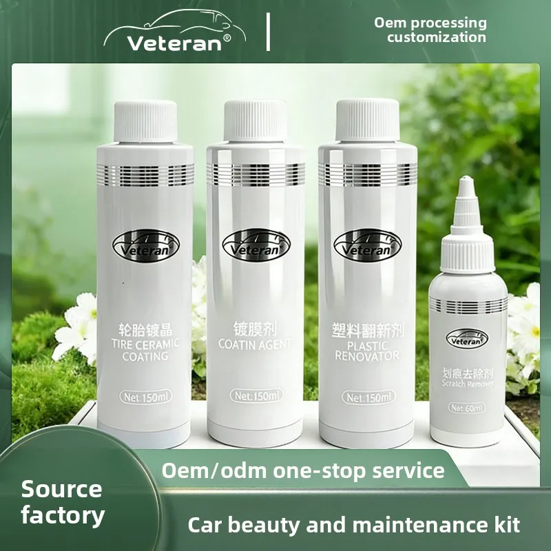 4 in 1 Car Care Kit with Ceramic Coating Agent, Plastic Restorer, Scratch Remover and Tire Wax, DIY Auto Paint Detailing Set