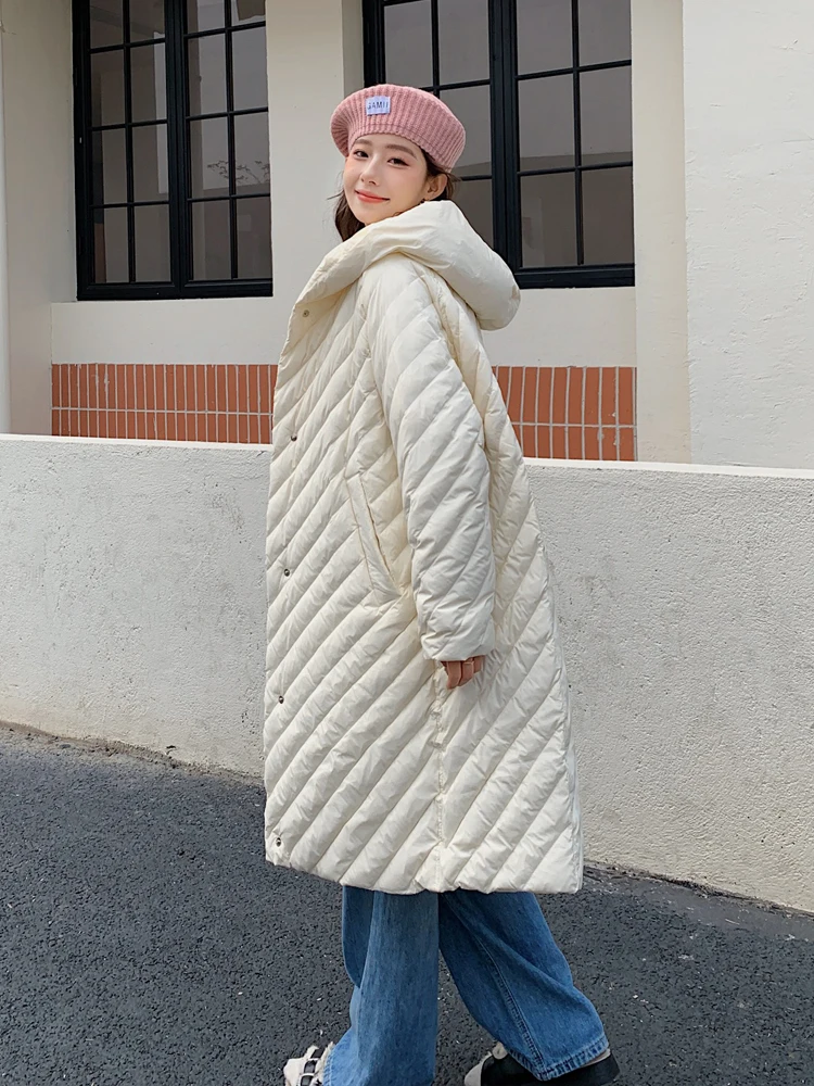 Winter Women Oversized Hooded Down jacket Fashion warm Female Long puffer Coat 2023 Autumn Winter Snow Parka White INKEO 3O165