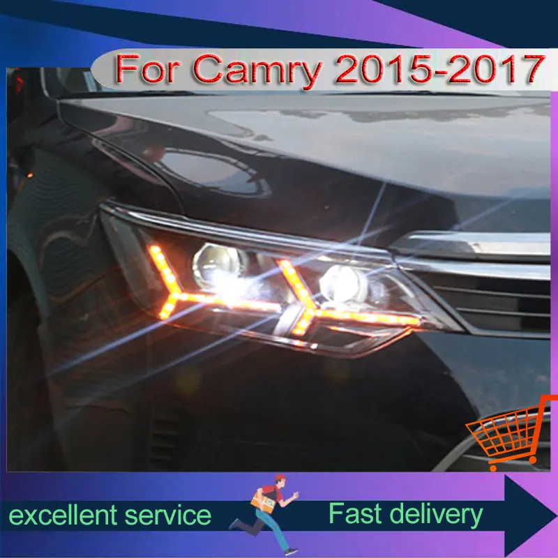 

Автомобильные фары для Toyota Camry 2015-2017, полный стандарт, двойная Цветовая установка, передняя лампа с DRL, сигнал поворота, автомобильная сборка