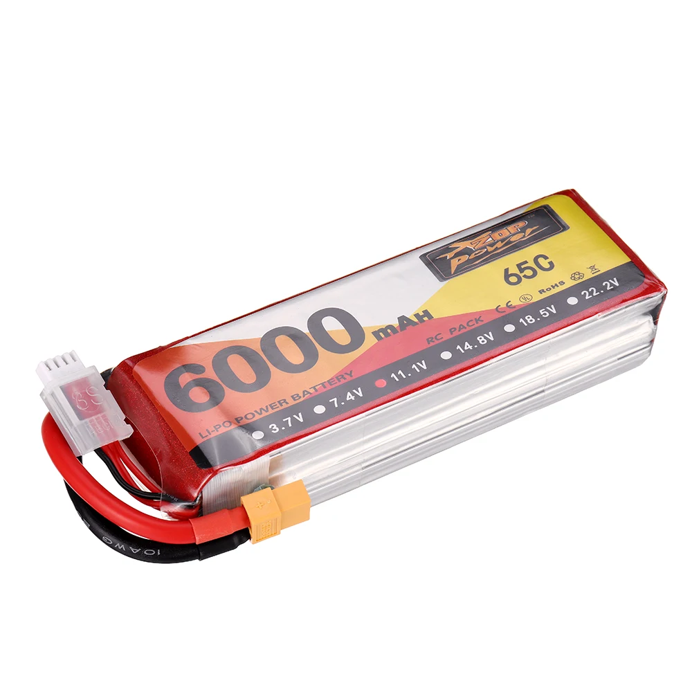 

ZOP Power 11.1V 6000mAh 65C 3S Lipo Battery XT60 Plug for RC Drone