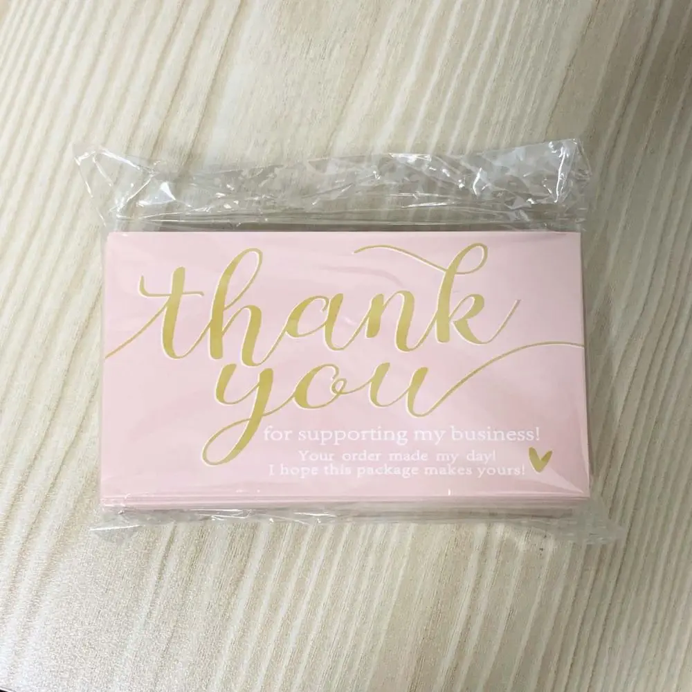 50Pcs Pink Thank You Greeting Cards Sincere Small Business Gratitude Cards Gold Foil Design Personal Message