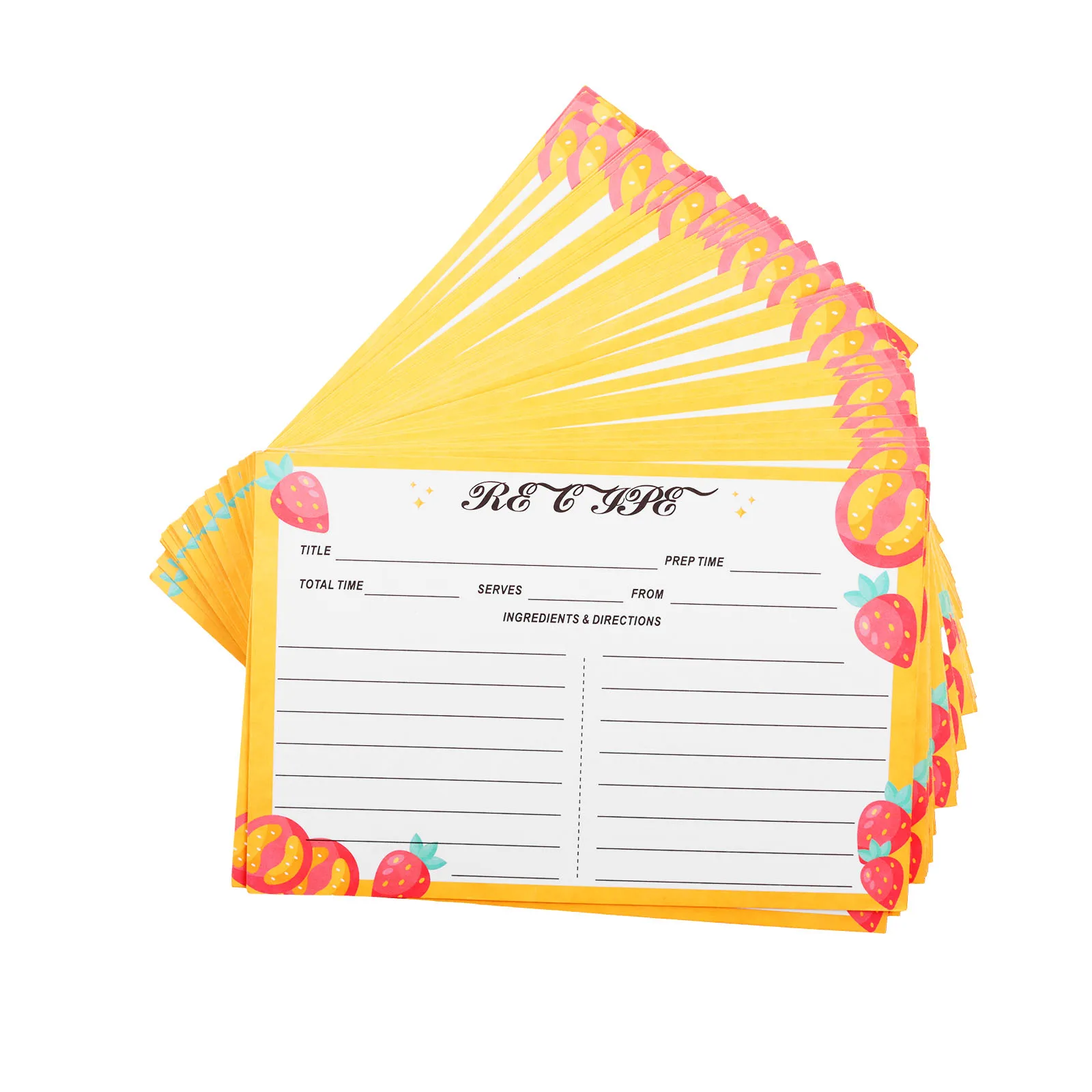 Tarjetas de recetas, juego de 100 tarjetas de recetas en blanco de fresa, 4x6 pulgadas, doble cara, se adapta a caja de recetas 4x6, tarjeta de índice de recetas grande