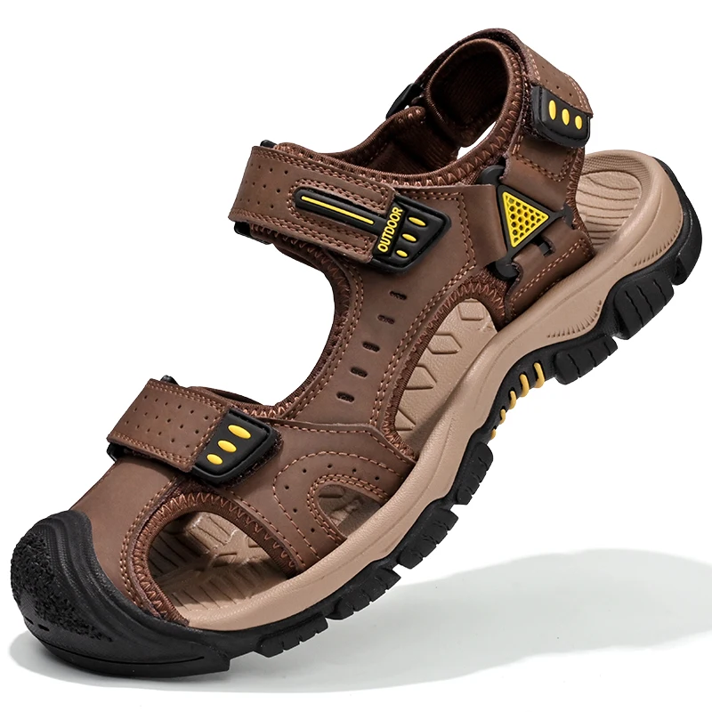 

Summer Men Sandals Genuine Leather Mens Casual Shoes Closed Toe Non-slip Outdoor Beach Barefoot Sandals Fashion Men Sneakers
