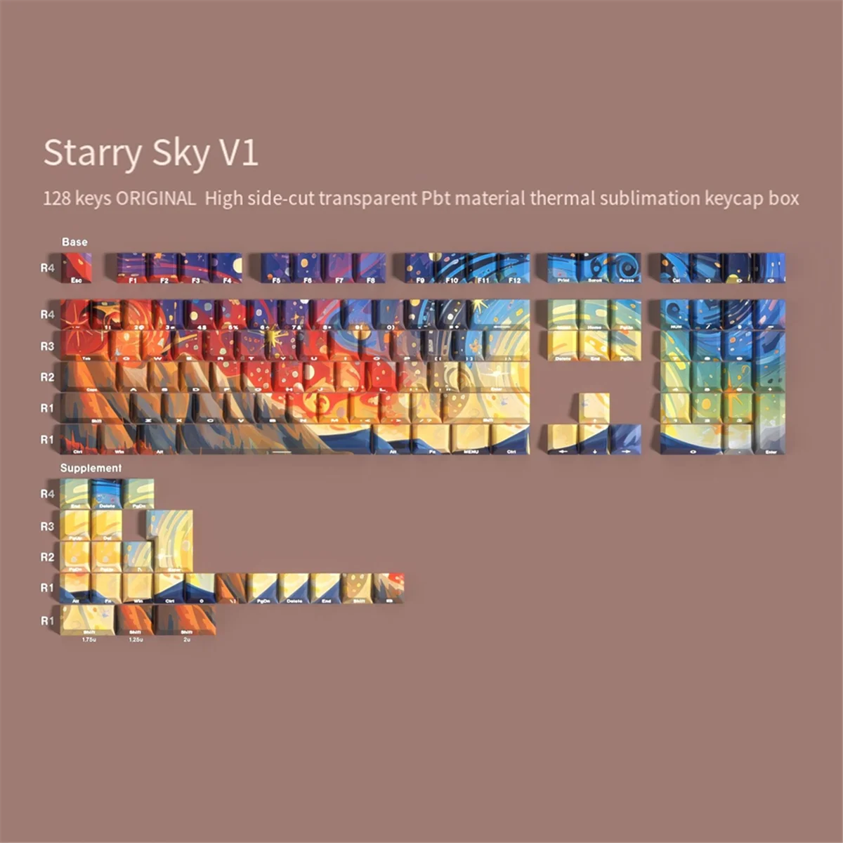 A49T Starry Skys Cherry Keycaps PBT Material Side Letter Dye-Sub Keys Caps for Mechanical Keyboard ISO ANSI Layout A