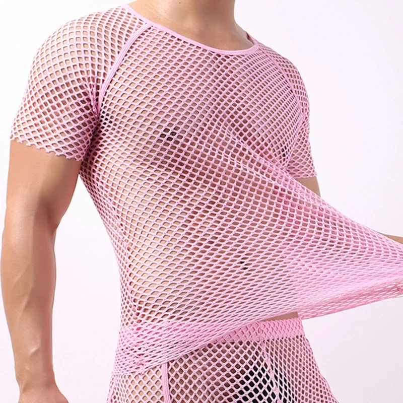 

Seaside Beach Sexy Hollow Out T Shirts Mens 2025 Summer Casual Breathable Loose Mesh T-shirt Men Fashion See Through Mesh Tops