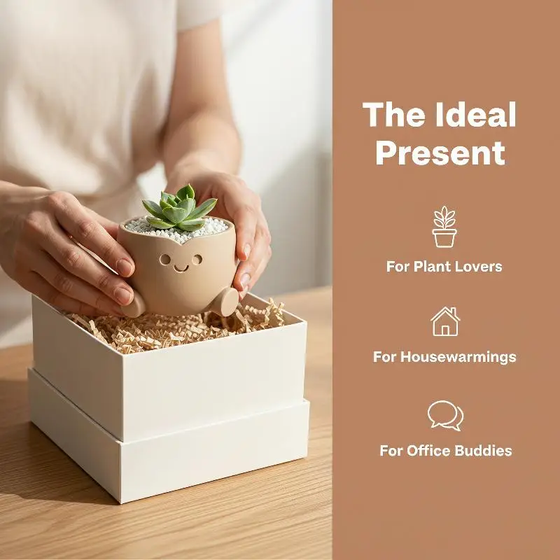 3D Printed Aesthetic Smiling Figure Planter Pot Mini Indoor Flower Pot for Desk Decor Small Plant Pot for Bedroom Living Room
