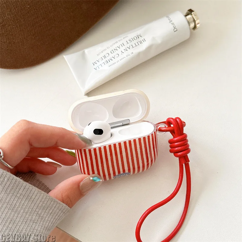 Funda Protectora para Auriculares con Diseño de Rayas y Puntos Rojos, con Anillo Rojo, Compatible con AirPods 4 Pro, Pro2, Pro3
