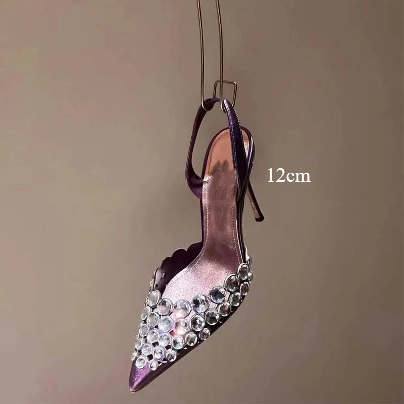 CHMURY Pointed Toe Purple High Heel Luxury Designer Slingback Pumps Sandals Shoes For Women Gold Heels Wedding Shoes Bride