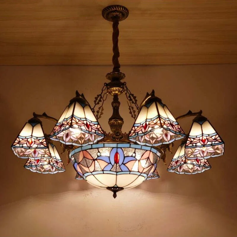 TEMOU Tiffany European Living Room Pendant Lamp American Chandelier Bedroom Restaurant Bar Caf é Colour Glass Chandelier