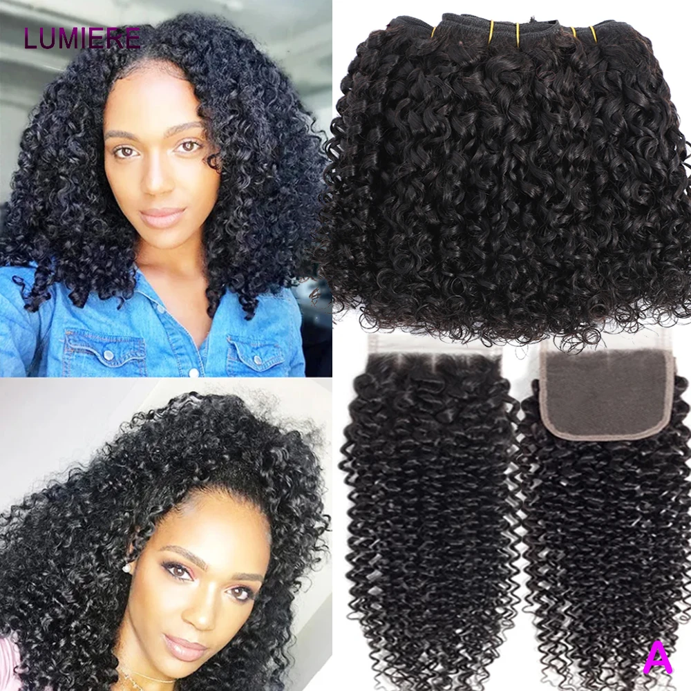 

Упругие пикси афро вьющиеся 100% необработанные девственные пучки человеческих волос с застежкой спереди HD прозрачные 3/4 пучки наращивание волос