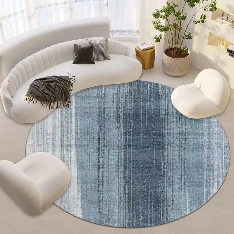 Contemporary Color Block Round Rug, Non-slip & Washable, Orange Grey Stripe Mat for Home Decor - view 3