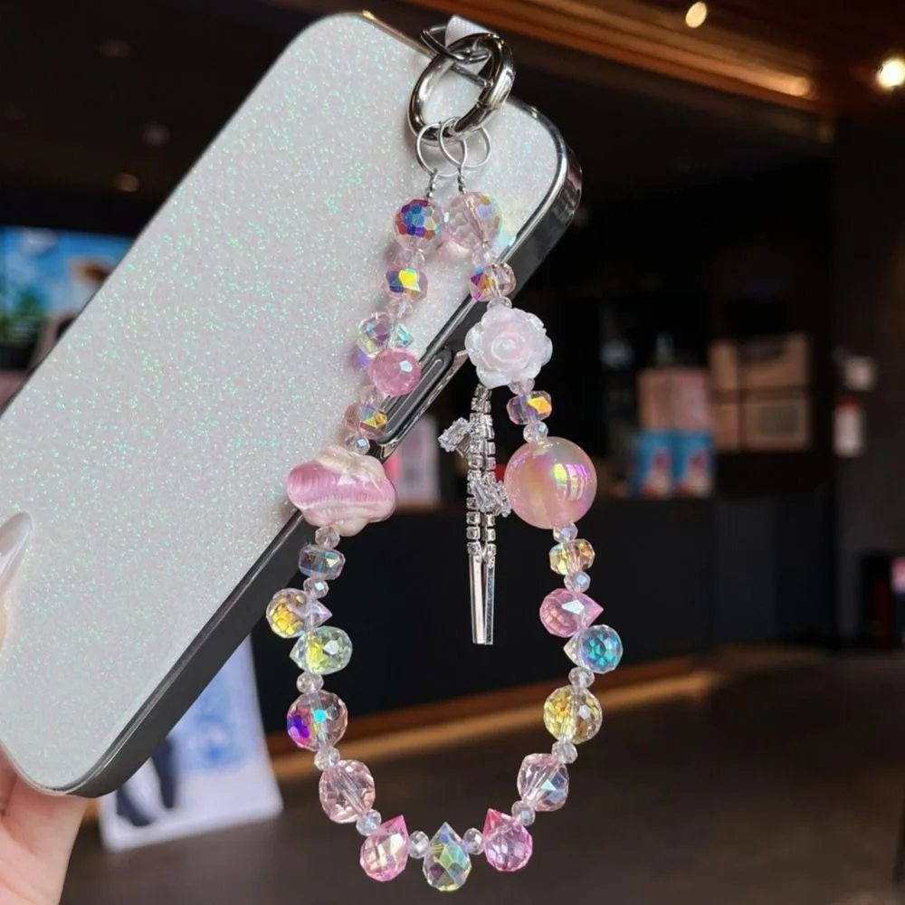 

Crystal Design Phone Chain Pendant Anti-Lost Function Beaded Chain Mobile Phone Lanyard Colorful Light Luxury Style
