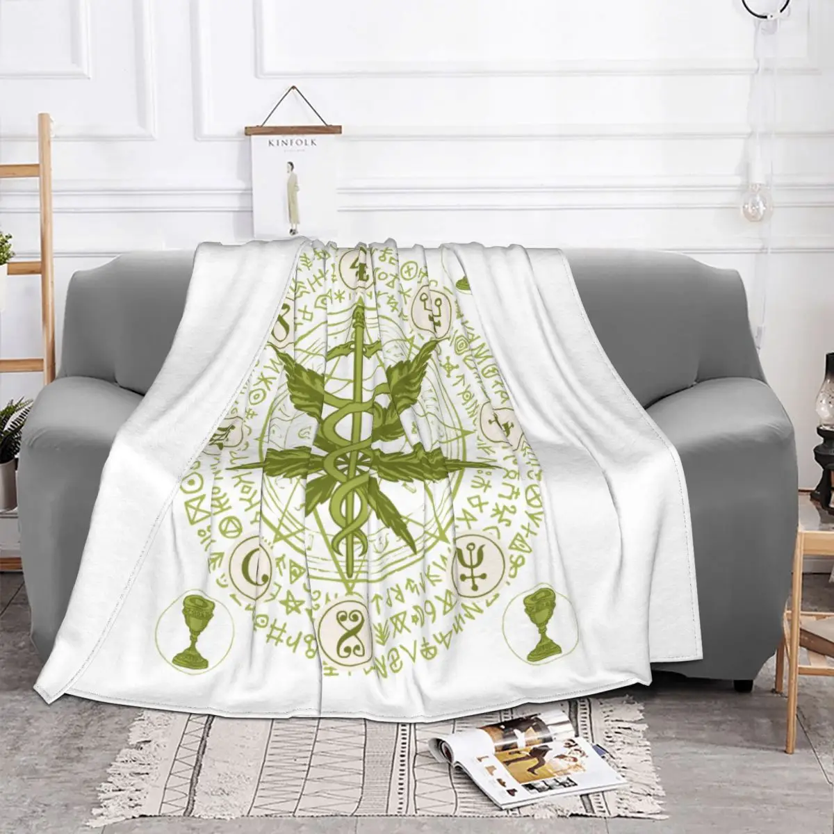 Leaf Caduceus Runes Velvet Throw Blankets Amulet Mystery Tarot Blanket for Home Car Warm Bedding Throws