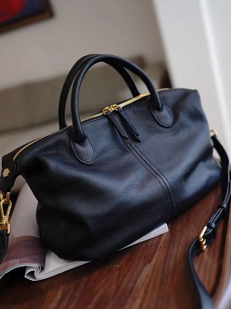 Black Fashion Simple Women Bag\\Handbag Genuine Leather Lady Shoulder Crossbody Bag Real Leather Tote Commuter Bag