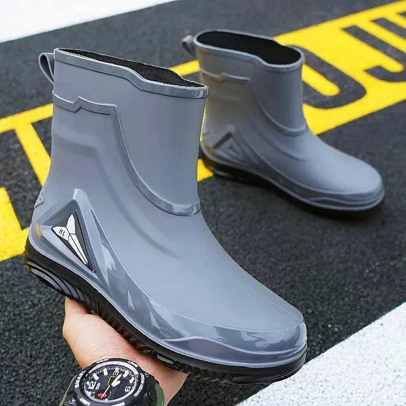 Waterproof Men's Rain Shoes Outdoor Non-slip Work Shoes Fleece Lined Cotton Warm Rain Boots Kitchen Footwear Male Sapato Chuva