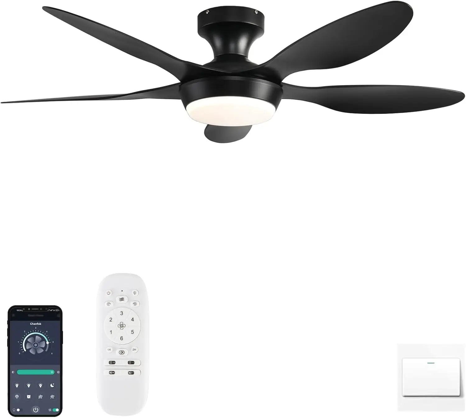 Ceiling Fan With Lights, 46 Inch Low Profile Ceiling Fan With Light And Remote/App Control, Flush Mount 6 Speeds Dc Reversible