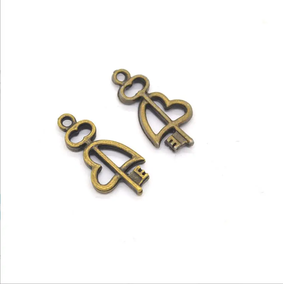 10pcs 24*12mm Two Color Heart Key Charms Hollow Pendants Handmade Vintage For DIY Jewelry Making Findings F0580