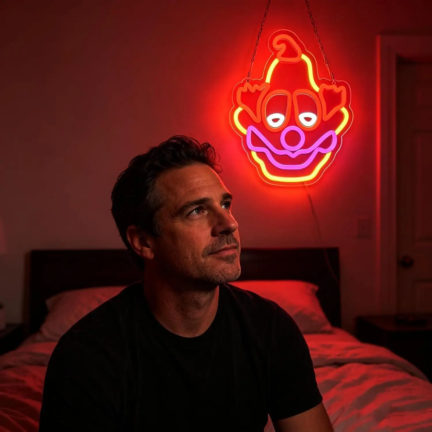 Clown Face LED Neon Sign Dimmable USB Hanging Light for Halloween Party Club Bar Gameroom Home Gathering Wall Decor Holiday Gift