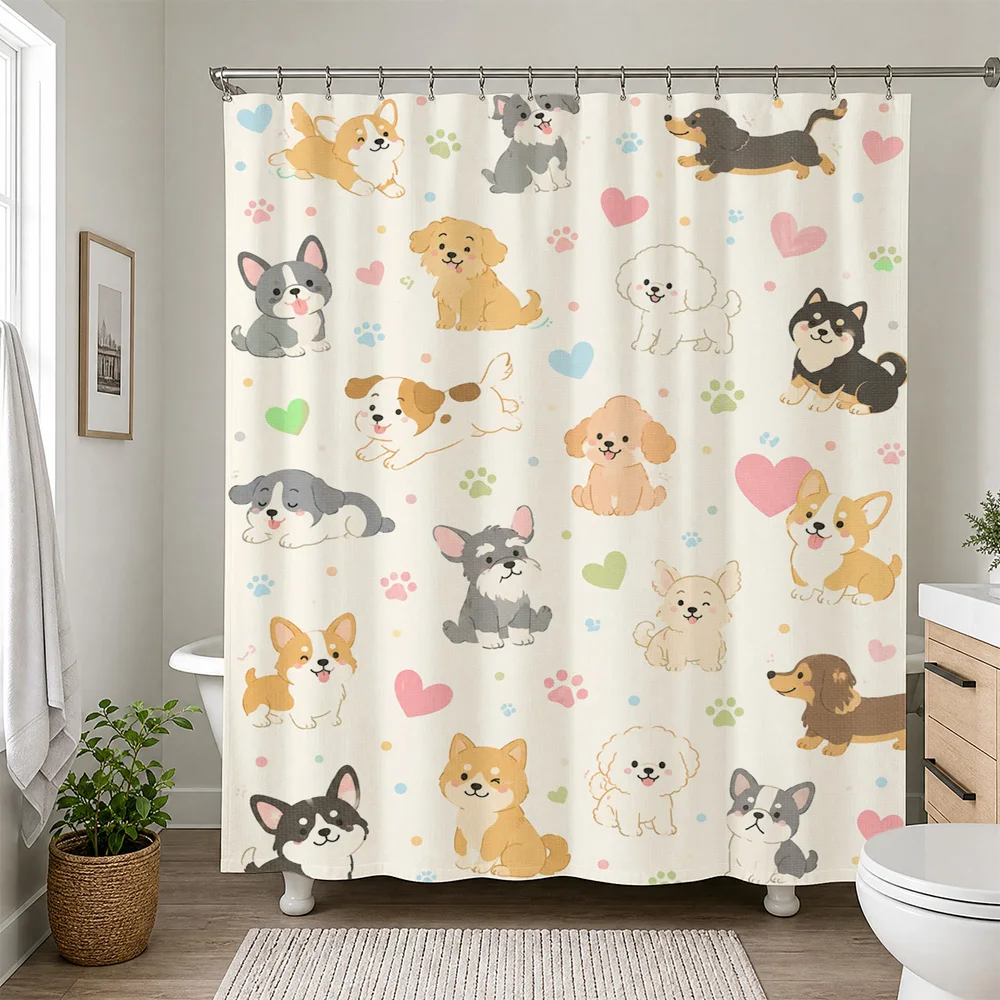 Cute Dog Paw Print Shower Curtain Bathroom Decor Pet Lover Gift Funny Animal Shower Curtain