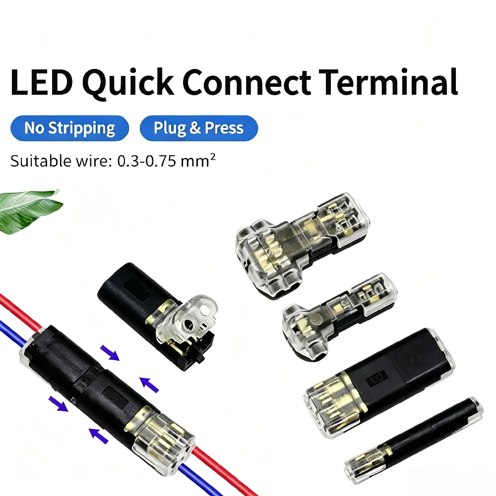 10/20PCS Quick No-Strip T Tap Wire Splice Terminal 0.3-0.75mm² Soft Cable LED Strip D1 D2 D3 T1 T2 Electrical Wiring Connector