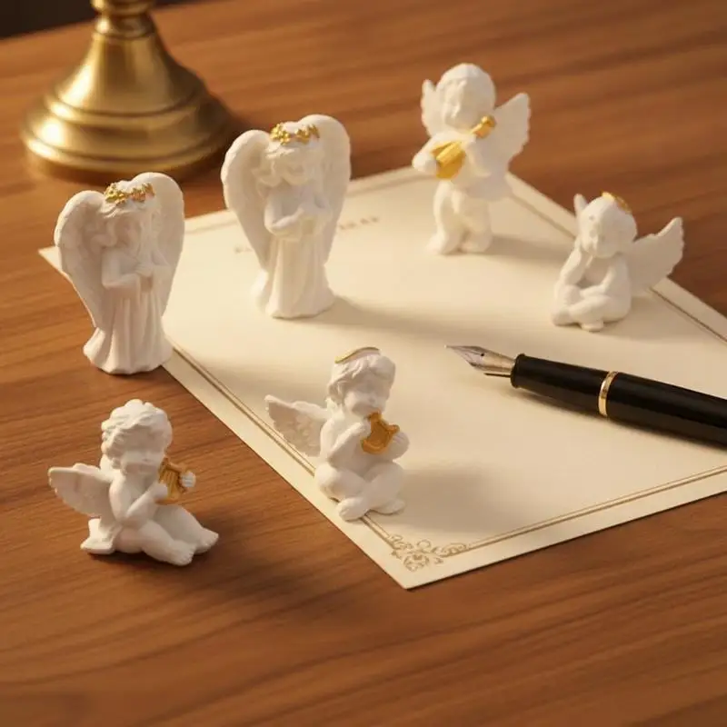 Mini Resin Angel Figurine With Adorable Golden Details And Roman Pillars Perfect For Garden Patio Desktop Home Decor