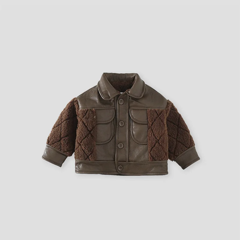 Ropa De abrigo para niños, Ropa para niños, chaqueta De cuero gruesa De felpa a la moda, chaqueta para bebé, abrigos De invierno para niño, Ropa De Niña 2025