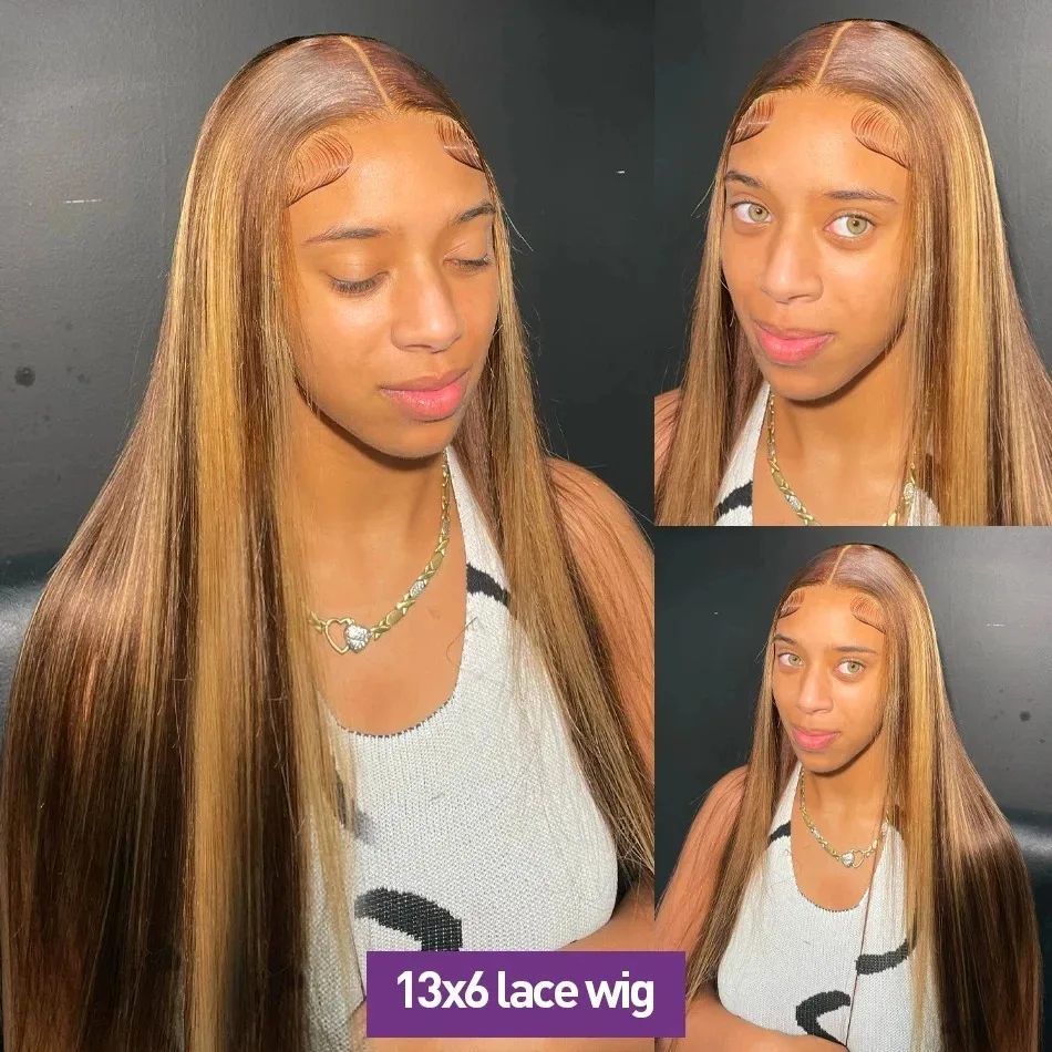 

Highlight Wig Human Hair Lace Wig P427 Bone Straight Blonde Ombre Color Brazilian 13X4 Lace Frontal Wigs Pre Plucked For Women