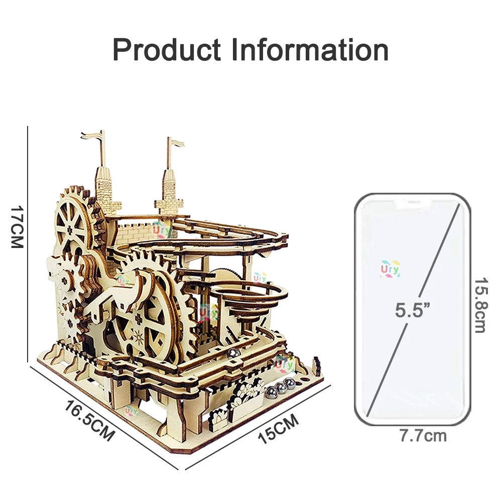 Ury-rompecabezas de madera 3D para niños, dispositivo de pista de catapulta eléctrica, juego de canicas de Castillo, modelo mecánico, ensamblaje de laberinto de ciencia, regalo