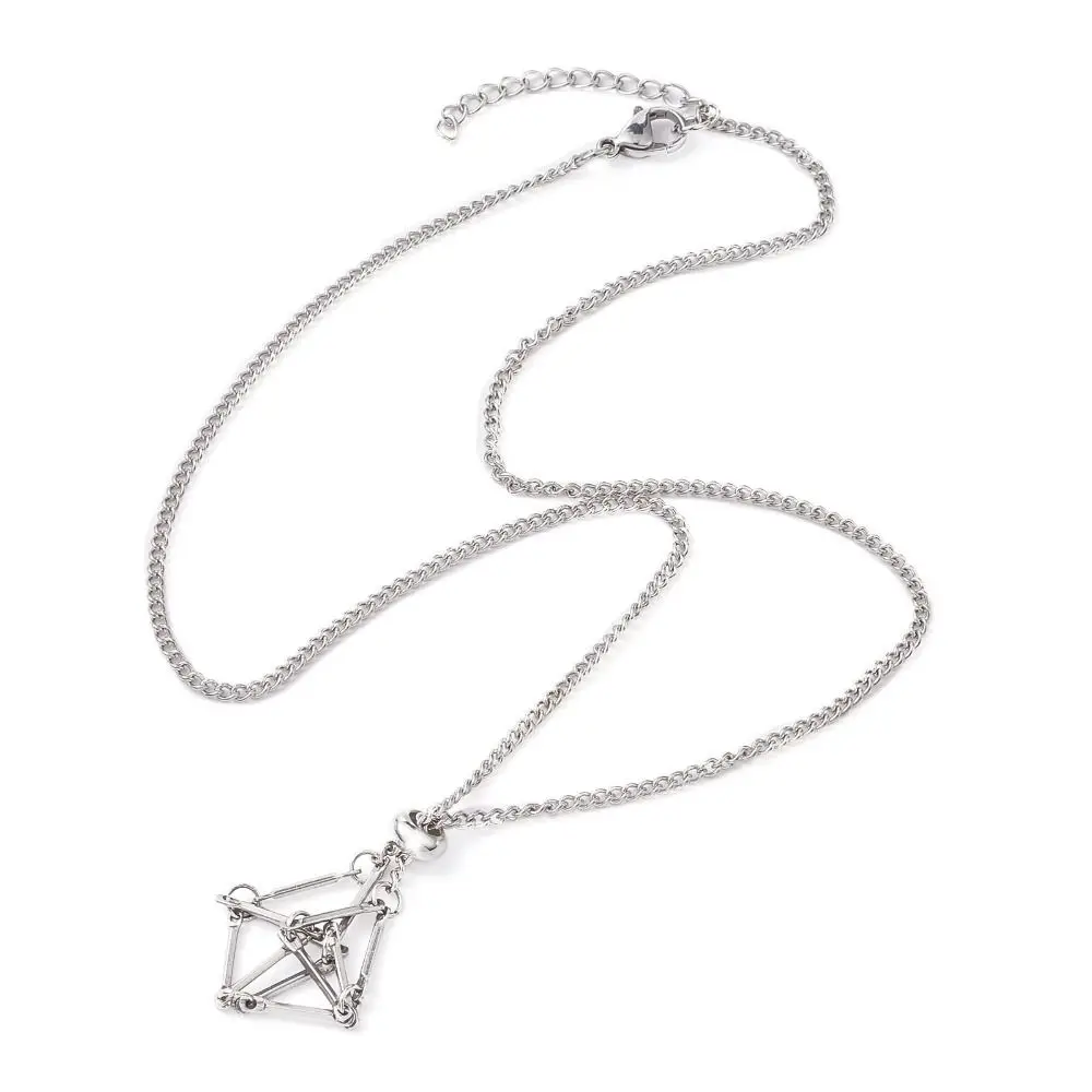 قفص حامل كريستال نحاسي للقلادة ، شبكة معدنية ، حجر طبيعي ، لون فضي وذهبي ، إكسسوارات