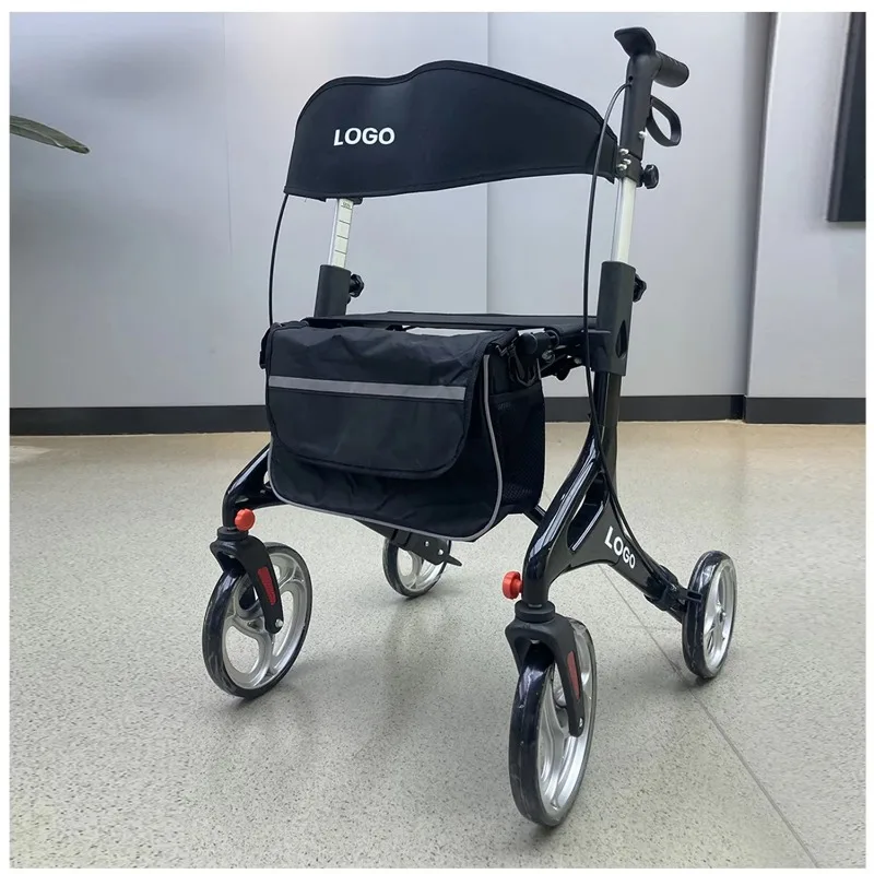 Rollator Walker for Seniors Folding Rollator Walker with Seat and Four 8-inch Wheels-Medical Rollator Walker