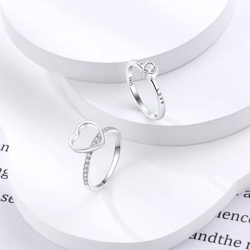 MISEFF Real 925 Sterling Silver Eternal Love Double Layer Rings For Wedding Engagement Birthday Silver Rings Jewelry Gift