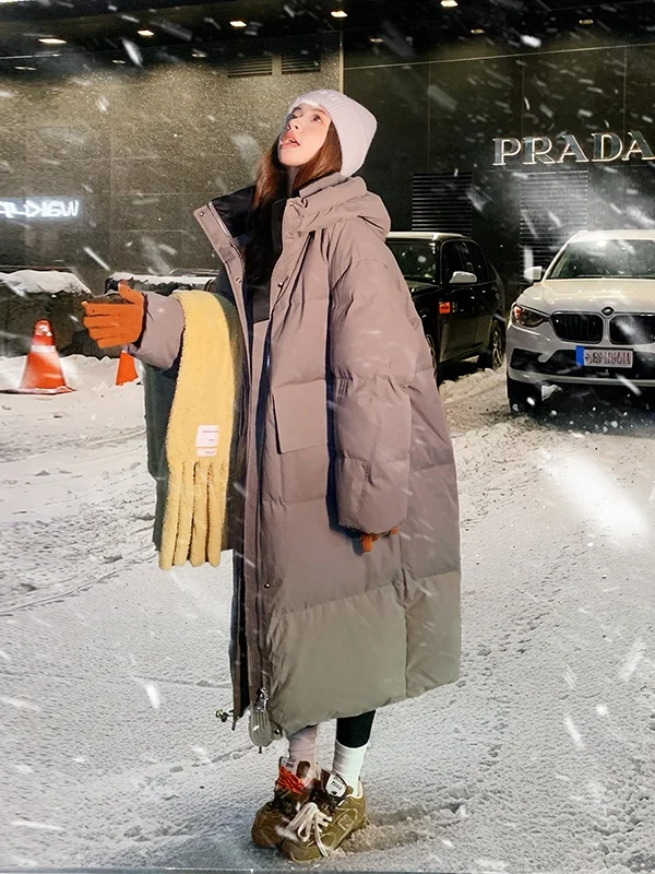 

Women's Long Over-Knee Ultra-Thi Warm down Jaet White Du Feather Outerwear Winter Faion Korean Sle Casual Loose Fit